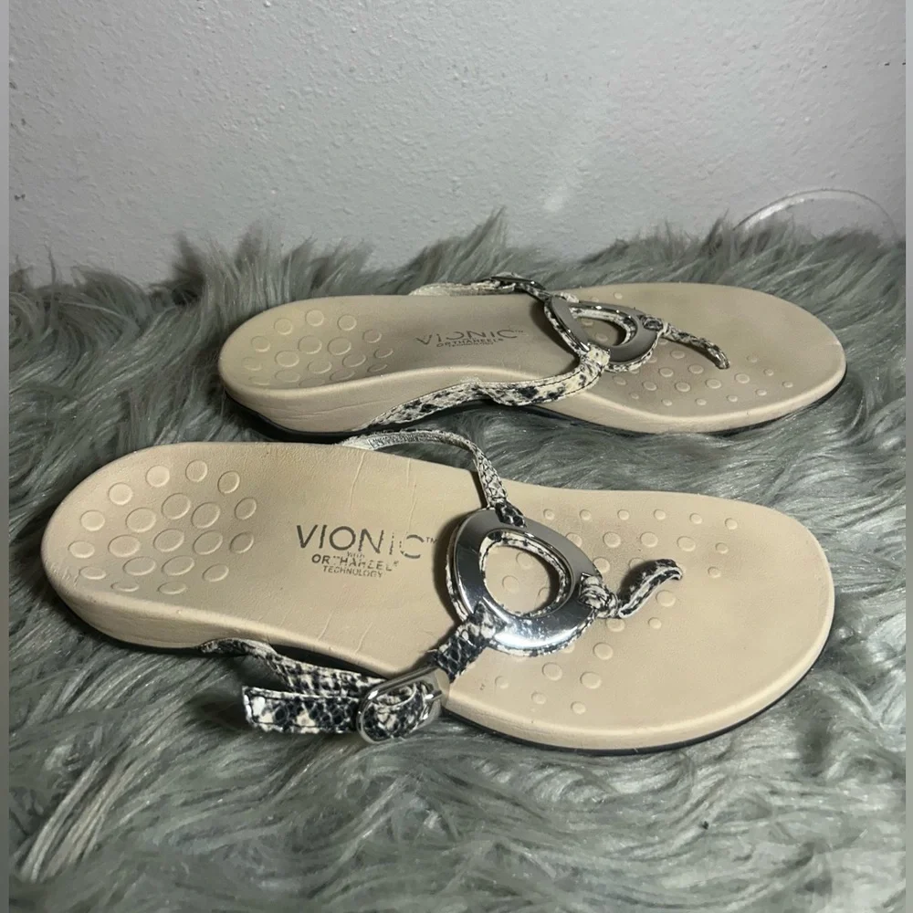 Vionic Rest Karina Snakeskin Print Thong Sandals Supportive Stylish Sandals Sz 9